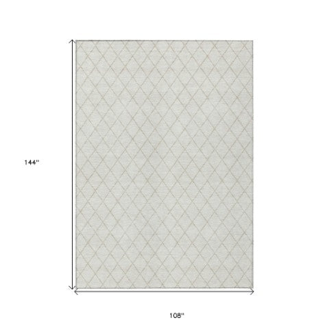 Homeroots 3' Beige And Ivory Geometric Washable Area Rug For Indoor And Outdoor Spaces - Durable Design! 9' X 12' Polyester 596115