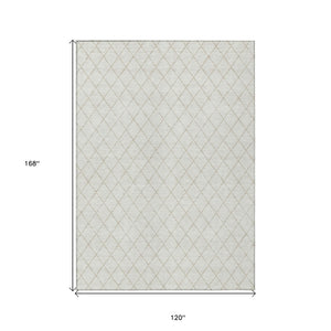 HomeRoots 5' Stylish Ivory and Beige Geometric Area Rug – Durable, Washable Design for Indoor and Outdoor Use 10' X 14' 596116