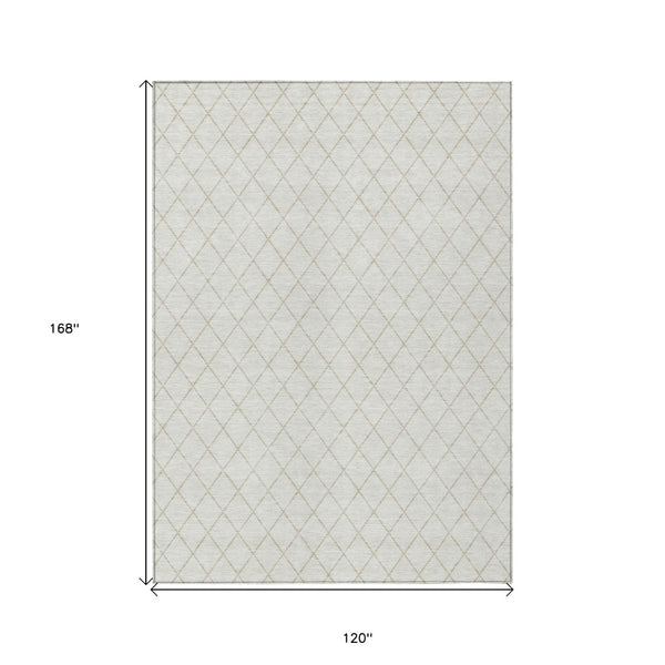 HomeRoots 5' Stylish Ivory and Beige Geometric Area Rug – Durable, Washable Design for Indoor and Outdoor Use 10' X 14' 596116