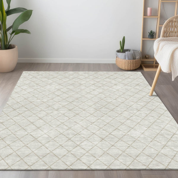 HomeRoots 5' Stylish Ivory and Beige Geometric Area Rug – Durable, Washable Design for Indoor and Outdoor Use 10' X 14' 596116