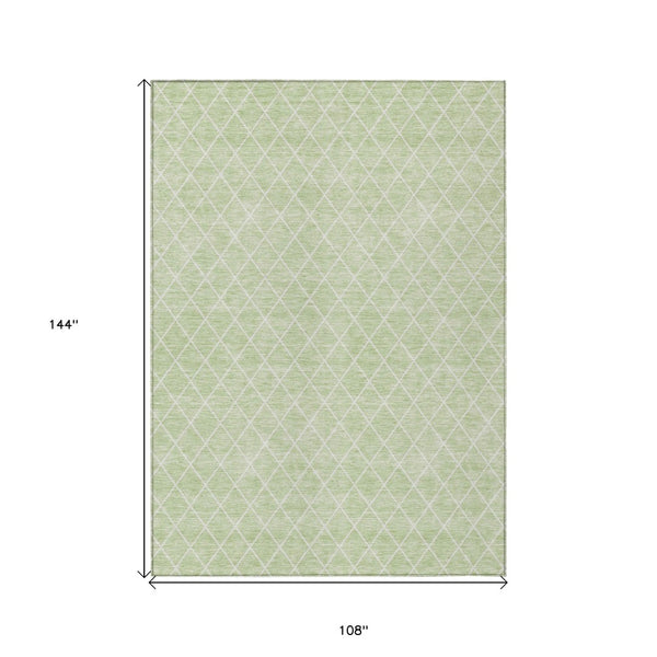 HomeRoots 9' X 12' Mint Green and Ivory Geometric Area Rug - Durable, Washable, Stylish for Indoor & Outdoor Use 596127