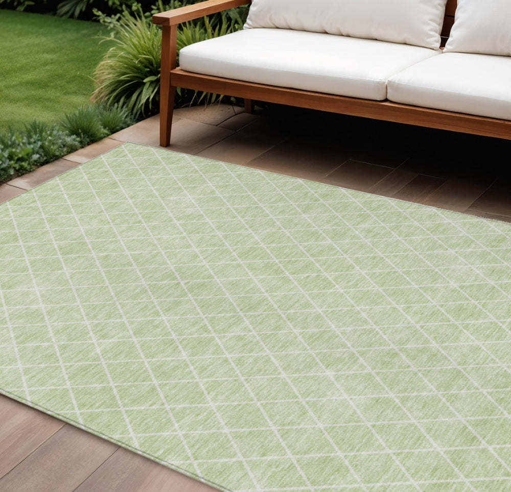 HomeRoots 9' X 12' Mint Green and Ivory Geometric Area Rug - Durable, Washable, Stylish for Indoor & Outdoor Use 596127