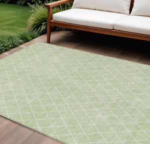 HomeRoots 9' X 12' Mint Green and Ivory Geometric Area Rug - Durable, Washable, Stylish for Indoor & Outdoor Use 596127