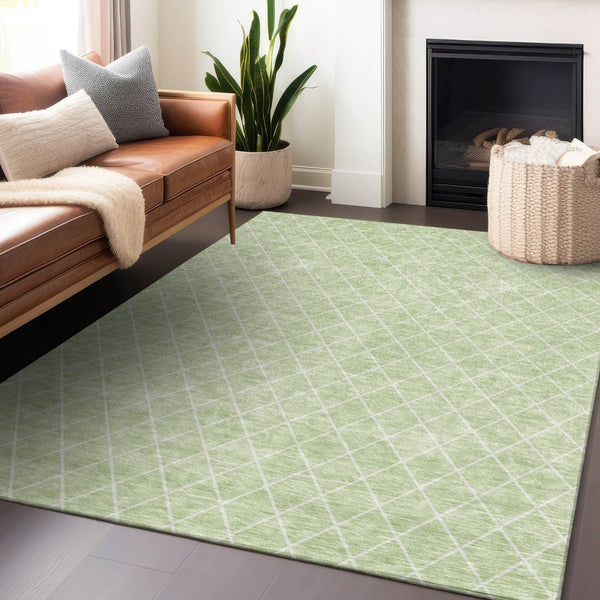 HomeRoots 9' X 12' Mint Green and Ivory Geometric Area Rug - Durable, Washable, Stylish for Indoor & Outdoor Use 596127