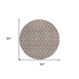Homeroots 3' Beige And Ivory Geometric Washable Area Rug For Indoor And Outdoor Spaces - Durable Design! 8' Round Polyester 596149