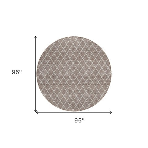 Homeroots 3' Beige And Ivory Geometric Washable Area Rug For Indoor And Outdoor Spaces - Durable Design! 8' Round Polyester 596149