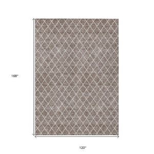 Homeroots 3' Beige And Ivory Geometric Washable Area Rug For Indoor And Outdoor Spaces - Durable Design! 10' X 14' Polyester 596152