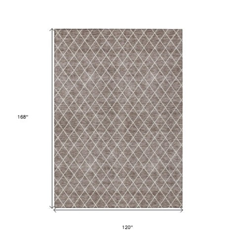Homeroots 3' Beige And Ivory Geometric Washable Area Rug For Indoor And Outdoor Spaces - Durable Design! 10' X 14' Polyester 596152