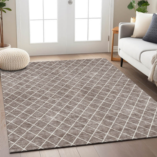 Homeroots 3' Beige And Ivory Geometric Washable Area Rug For Indoor And Outdoor Spaces - Durable Design! 10' X 14' Polyester 596152