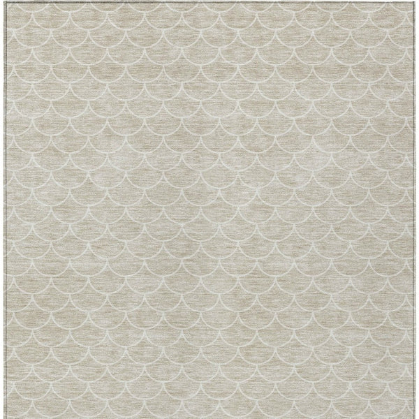 Homeroots 3' Stylish Beige And Ivory Geometric Washable Area Rug For Indoor And Outdoor Spaces, Durable Design 5' X 8' Polyester 596160