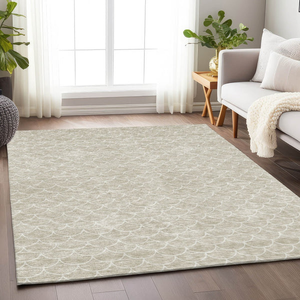 Homeroots 3' Stylish Beige And Ivory Geometric Washable Area Rug For Indoor And Outdoor Spaces, Durable Design 5' X 8' Polyester 596160
