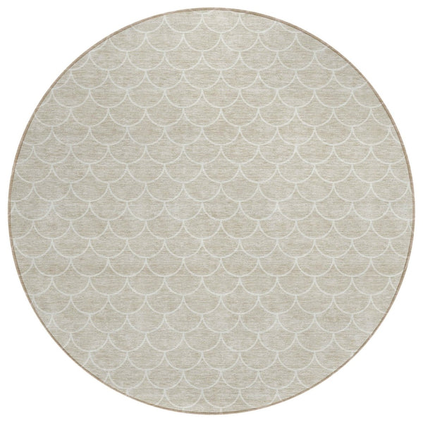 HomeRoots 5' Beige and Ivory Geometric Area Rug - Stylish, Washable, Durable Design for Indoor and Outdoor Spaces 8' Round 596161