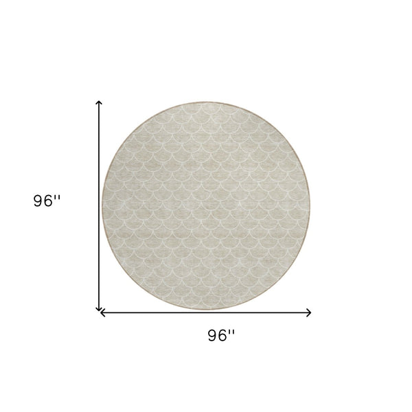 HomeRoots 5' Beige and Ivory Geometric Area Rug - Stylish, Washable, Durable Design for Indoor and Outdoor Spaces 8' Round 596161