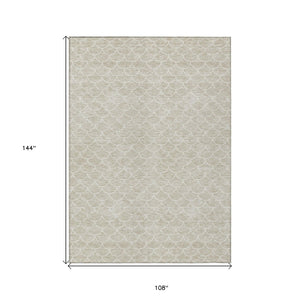 HomeRoots 9' X 12' Beige and Ivory Geometric Indoor-Outdoor Rug – Durable, Washable, Stain-Resistant Perfection! 596163