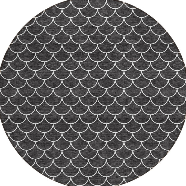 Homeroots 3' Stylish Beige And Ivory Geometric Washable Area Rug For Indoor And Outdoor Spaces, Durable Design 8' Round Polyester 596167