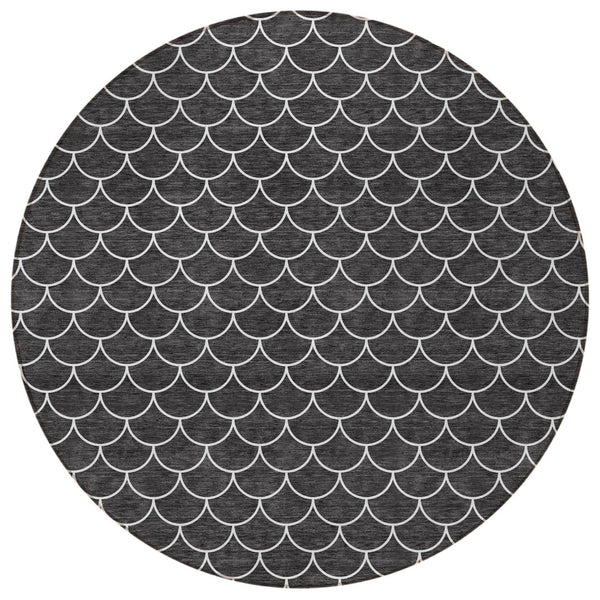 Homeroots 3' Stylish Beige And Ivory Geometric Washable Area Rug For Indoor And Outdoor Spaces, Durable Design 8' Round Polyester 596167