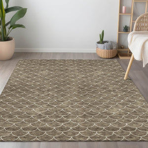 Homeroots 3' Stylish Beige And Ivory Geometric Washable Area Rug For Indoor And Outdoor Spaces, Durable Design 3' X 5' Polyester 596171