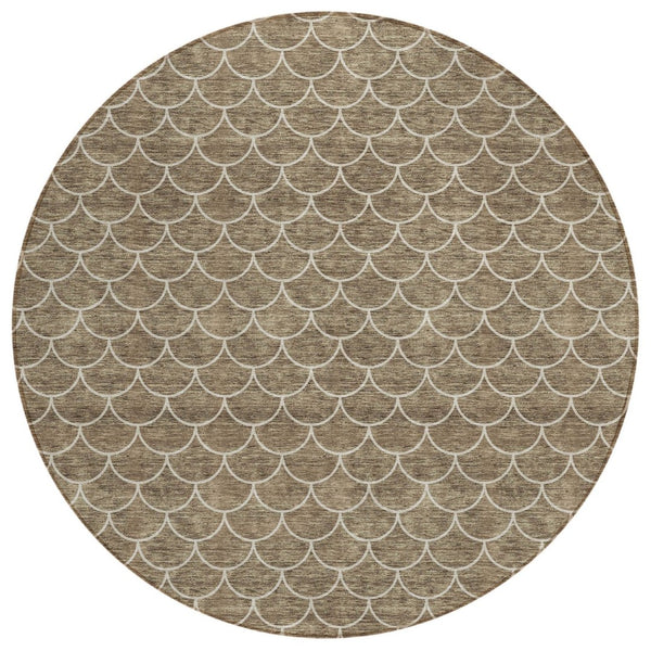 HomeRoots 5' Stylish Brown and Beige Geometric Indoor-Outdoor Area Rug for Versatile Home Decor & Comfort 8' Round 596173