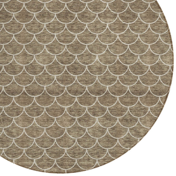 HomeRoots 5' Stylish Brown and Beige Geometric Indoor-Outdoor Area Rug for Versatile Home Decor & Comfort 8' Round 596173