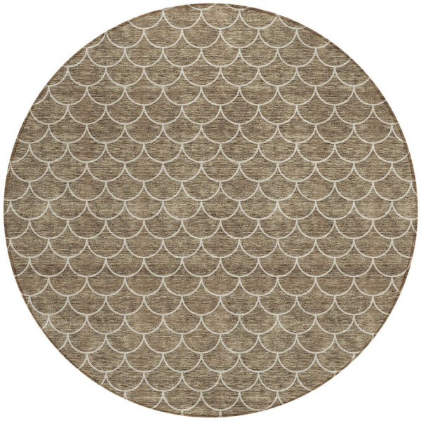 HomeRoots 5' Stylish Brown and Beige Geometric Indoor-Outdoor Area Rug for Versatile Home Decor & Comfort 8' Round 596173