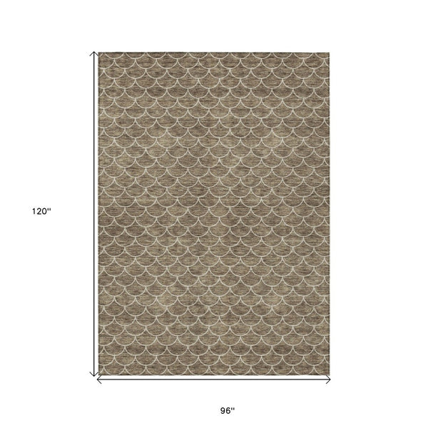 HomeRoots 5' Stylish Brown and Beige Geometric Indoor-Outdoor Area Rug for Versatile Home Decor & Comfort 8' X 10' 596174