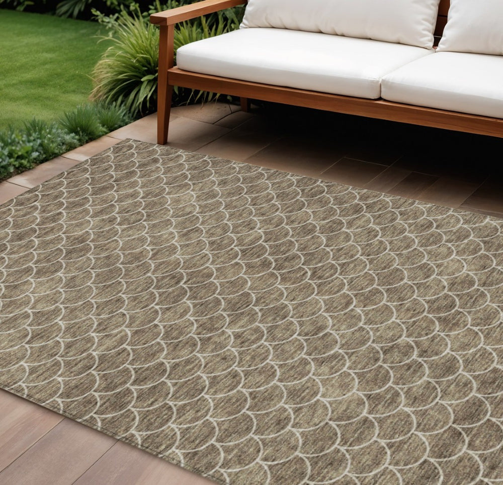 HomeRoots 5' Stylish Brown and Beige Geometric Indoor-Outdoor Area Rug for Versatile Home Decor & Comfort 8' X 10' 596174