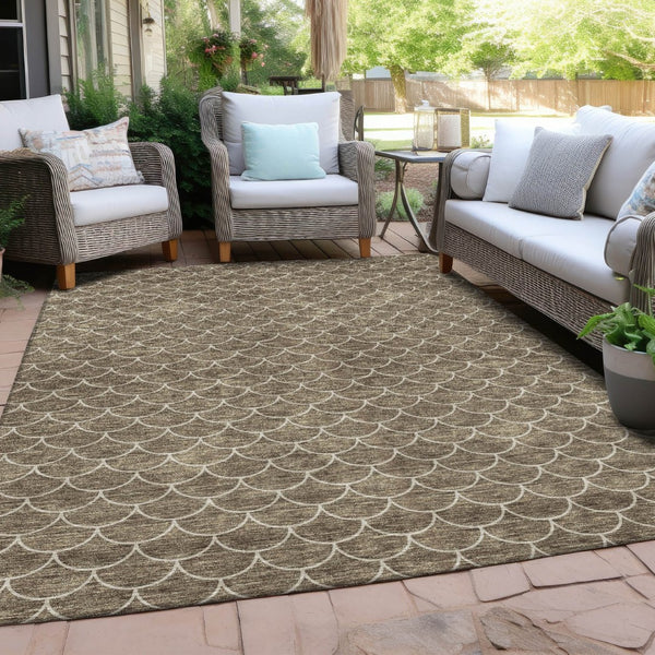 HomeRoots 5' Stylish Brown and Beige Geometric Indoor-Outdoor Area Rug for Versatile Home Decor & Comfort 8' X 10' 596174