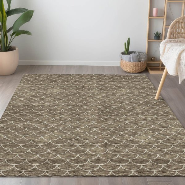 HomeRoots 5' Stylish Brown and Beige Geometric Indoor-Outdoor Area Rug for Versatile Home Decor & Comfort 8' X 10' 596174