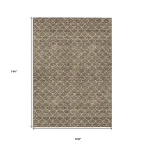 Homeroots 3' Stylish Beige And Ivory Geometric Washable Area Rug For Indoor And Outdoor Spaces, Durable Design 9' X 12' Polyester 596175