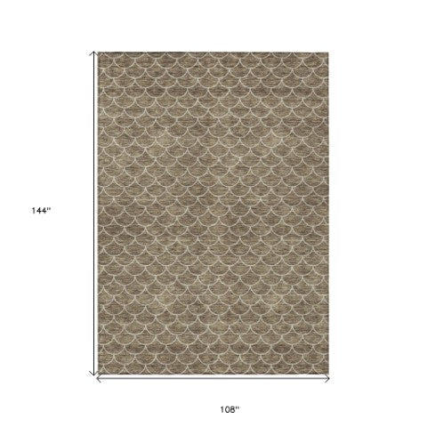 Homeroots 3' Stylish Beige And Ivory Geometric Washable Area Rug For Indoor And Outdoor Spaces, Durable Design 9' X 12' Polyester 596175