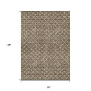 Homeroots 3' Stylish Beige And Ivory Geometric Washable Area Rug For Indoor And Outdoor Spaces, Durable Design 10' X 14' Polyester 596176