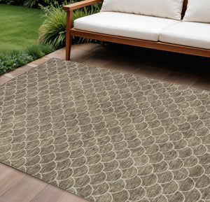 Homeroots 3' Stylish Beige And Ivory Geometric Washable Area Rug For Indoor And Outdoor Spaces, Durable Design 10' X 14' Polyester 596176