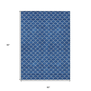 HomeRoots 5' Blue and Ivory Geometric Area Rug – Durable, Washable, Stylish for Indoor and Outdoor Spaces 5' X 8' 596178