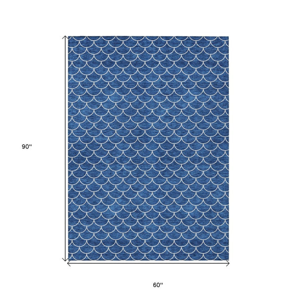 HomeRoots 5' Blue and Ivory Geometric Area Rug – Durable, Washable, Stylish for Indoor and Outdoor Spaces 5' X 8' 596178