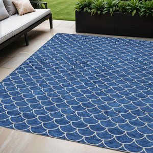 HomeRoots 5' Blue and Ivory Geometric Area Rug – Durable, Washable, Stylish for Indoor and Outdoor Spaces 5' X 8' 596178