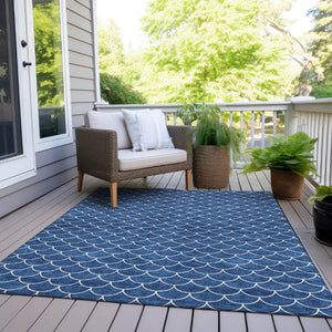 HomeRoots 5' Blue and Ivory Geometric Area Rug – Durable, Washable, Stylish for Indoor and Outdoor Spaces 5' X 8' 596178