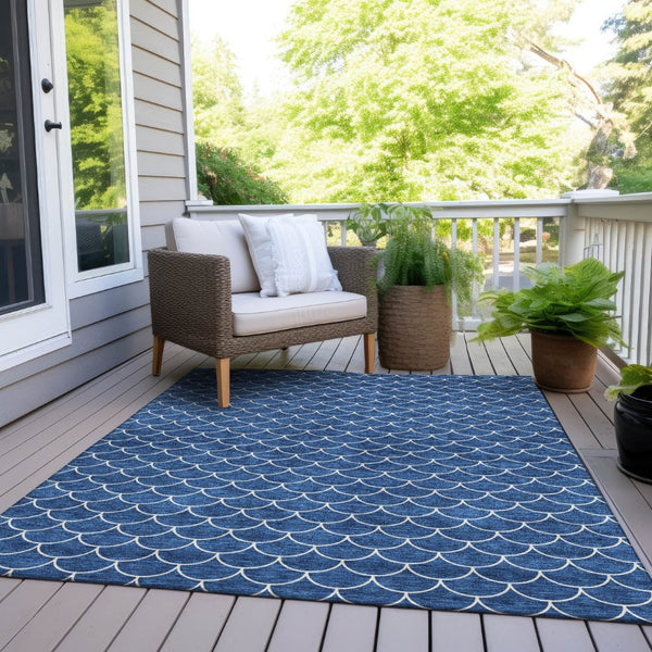 HomeRoots 5' Blue and Ivory Geometric Area Rug – Durable, Washable, Stylish for Indoor and Outdoor Spaces 5' X 8' 596178