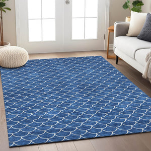 HomeRoots 5' Blue and Ivory Geometric Area Rug – Durable, Washable, Stylish for Indoor and Outdoor Spaces 5' X 8' 596178