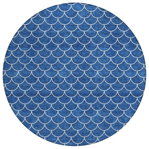 HomeRoots 5' Blue and Ivory Geometric Area Rug – Durable, Washable, Stylish for Indoor and Outdoor Spaces 8' Round 596179