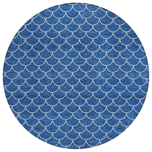 HomeRoots 5' Blue and Ivory Geometric Area Rug – Durable, Washable, Stylish for Indoor and Outdoor Spaces 8' Round 596179