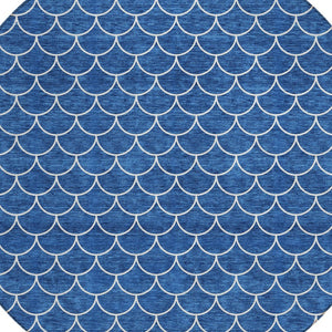 HomeRoots 5' Blue and Ivory Geometric Area Rug – Durable, Washable, Stylish for Indoor and Outdoor Spaces 8' Round 596179