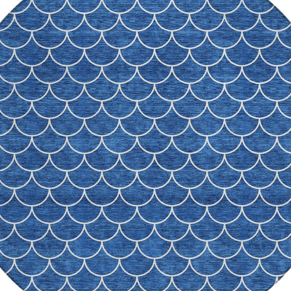 HomeRoots 5' Blue and Ivory Geometric Area Rug – Durable, Washable, Stylish for Indoor and Outdoor Spaces 8' Round 596179