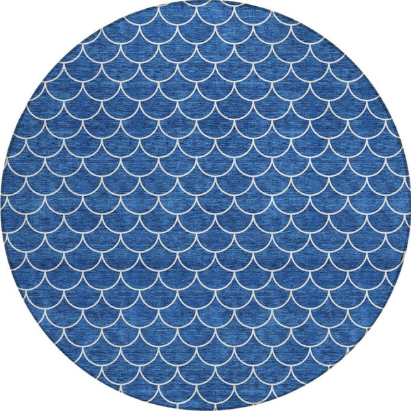 HomeRoots 5' Blue and Ivory Geometric Area Rug – Durable, Washable, Stylish for Indoor and Outdoor Spaces 8' Round 596179
