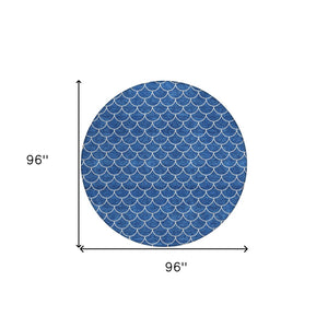 HomeRoots 5' Blue and Ivory Geometric Area Rug – Durable, Washable, Stylish for Indoor and Outdoor Spaces 8' Round 596179