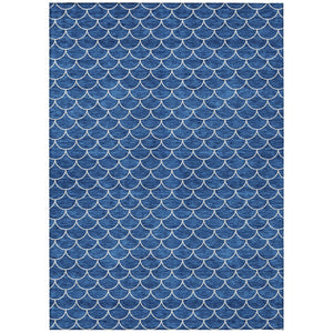 HomeRoots 9' Blue and Ivory Geometric Area Rug - Washable Indoor/Outdoor Mat for Modern Decor & High Traffic Areas 596181