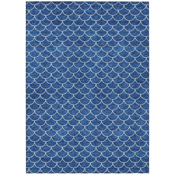 HomeRoots 5' Blue and Ivory Geometric Area Rug – Durable, Washable, Stylish for Indoor and Outdoor Spaces 10' X 14' 596182