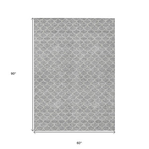 HomeRoots 5' Gray and Ivory Geometric Area Rug – Stylish, Washable, Stain-Resistant for Indoor & Outdoor Spaces 5' X 8' 596190