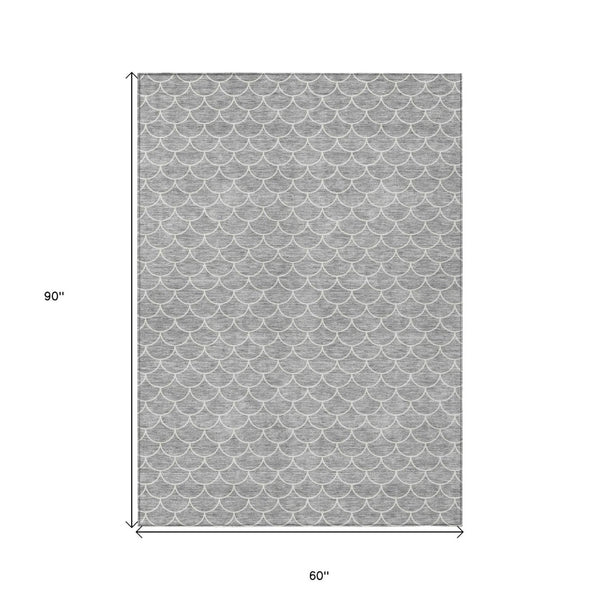 HomeRoots 5' Gray and Ivory Geometric Area Rug – Stylish, Washable, Stain-Resistant for Indoor & Outdoor Spaces 5' X 8' 596190