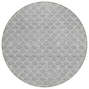 HomeRoots 5' Gray and Ivory Geometric Area Rug – Stylish, Washable, Stain-Resistant for Indoor & Outdoor Spaces 8' Round 596191