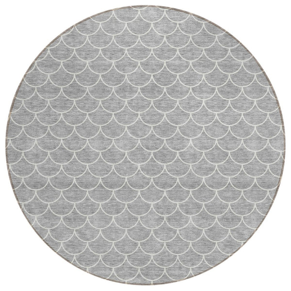 HomeRoots 5' Gray and Ivory Geometric Area Rug – Stylish, Washable, Stain-Resistant for Indoor & Outdoor Spaces 8' Round 596191